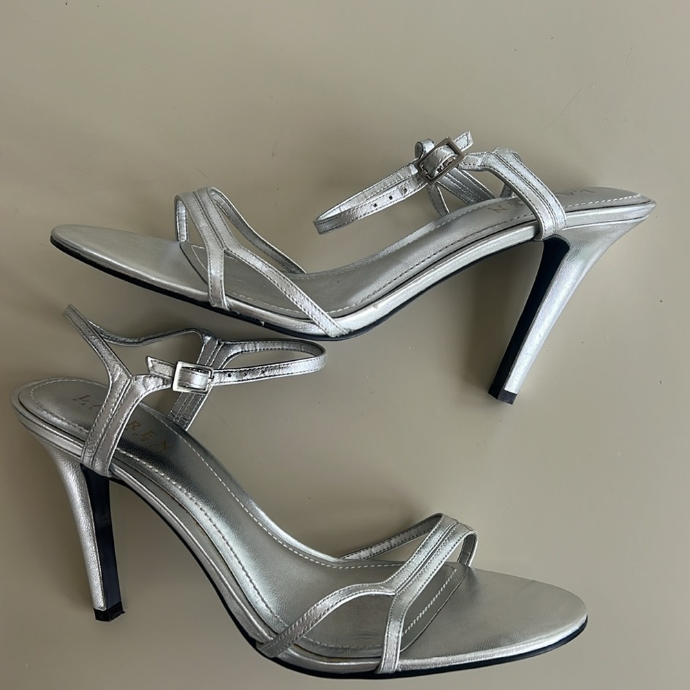 LAUREN RALPH LAUREN Aela silver metallic kidskin strappy sandals SIZE 9 - Picture 4 of 6